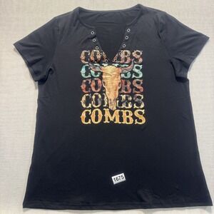 Luke Combs Graphic Tee Women Sz XL Black Steer Skull V-Neck  Pre-Owned